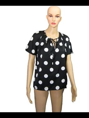 Banana Republic Black and White Polka Dot Tie-Neck Women's Top